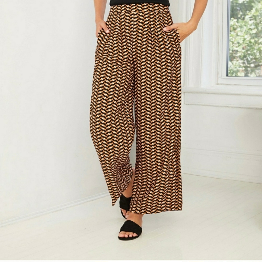 Women's Geometric Print High-Rise Pleated Wide Leg